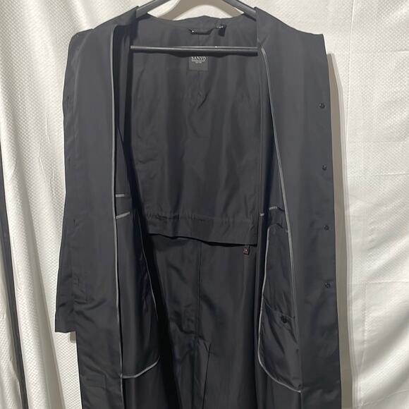 Sanyo 3x black 💯 polyester long rain coat ling back walking pleat euc - Picture 2 of 11